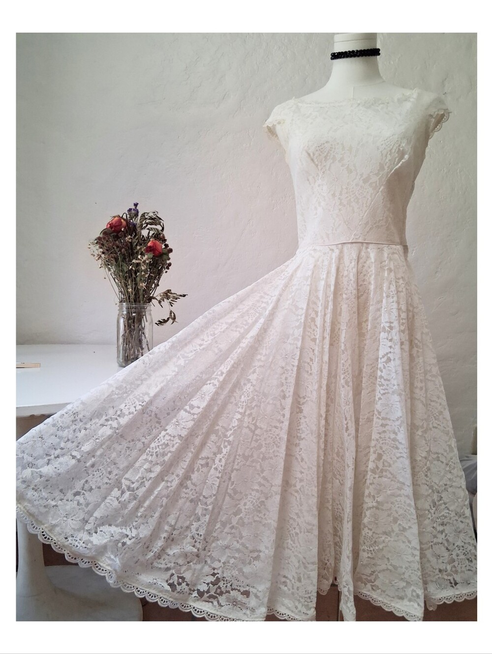1950s Vintage White Lace Tea Dress  Coquette Cottagecore Bridal